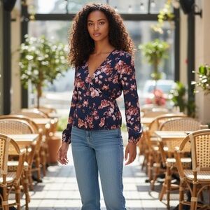 Vince Camuto Floral Faux Wrap Blouse